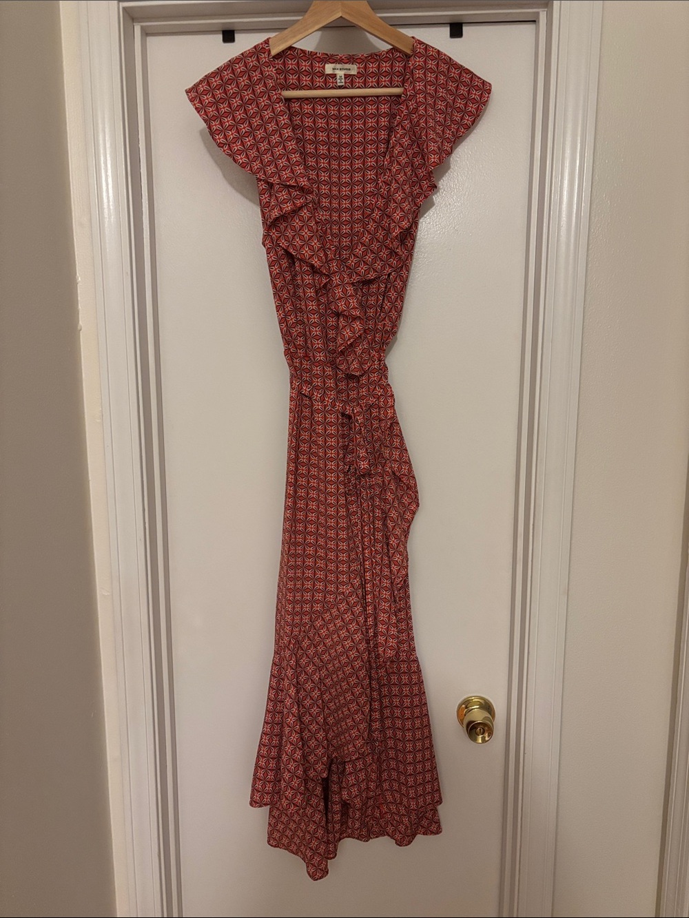 Max Studio Red Printed Ruffle Wrap Maxi Dress